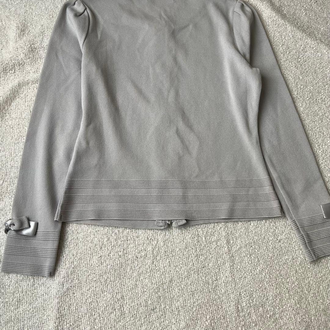 【美品】Rene 袖リボン ジップアップ カーディガン グレー 36