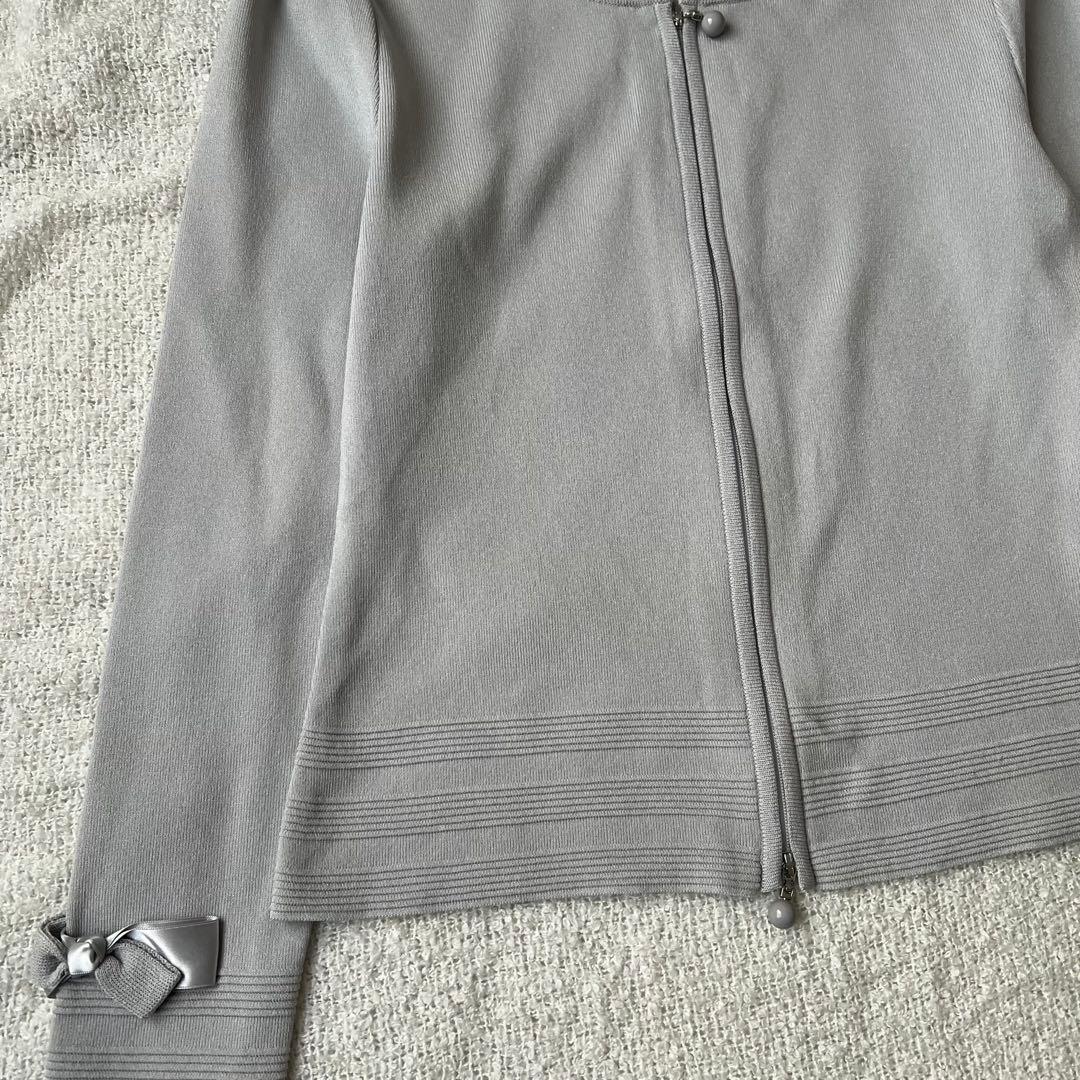 【美品】Rene 袖リボン ジップアップ カーディガン グレー 36