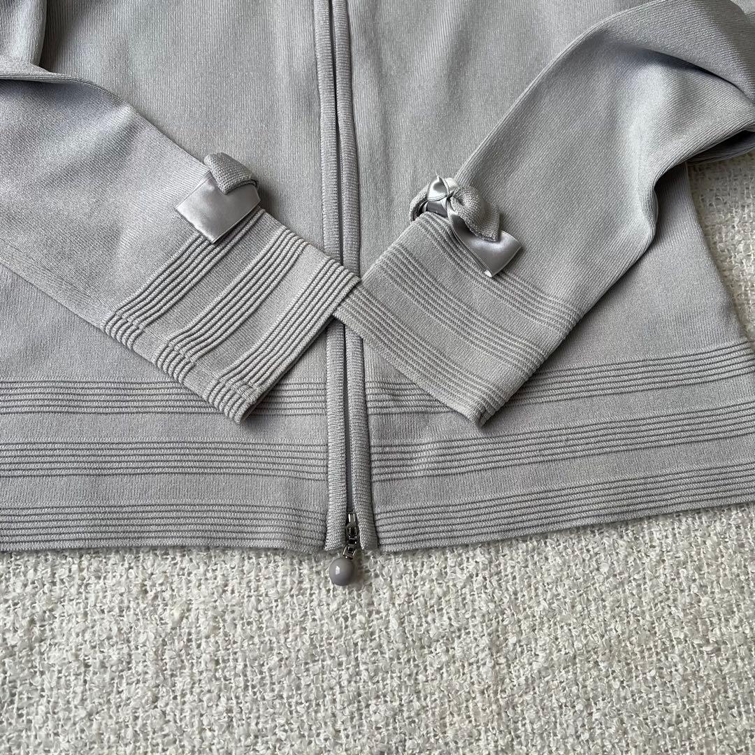 【美品】Rene 袖リボン ジップアップ カーディガン グレー 36