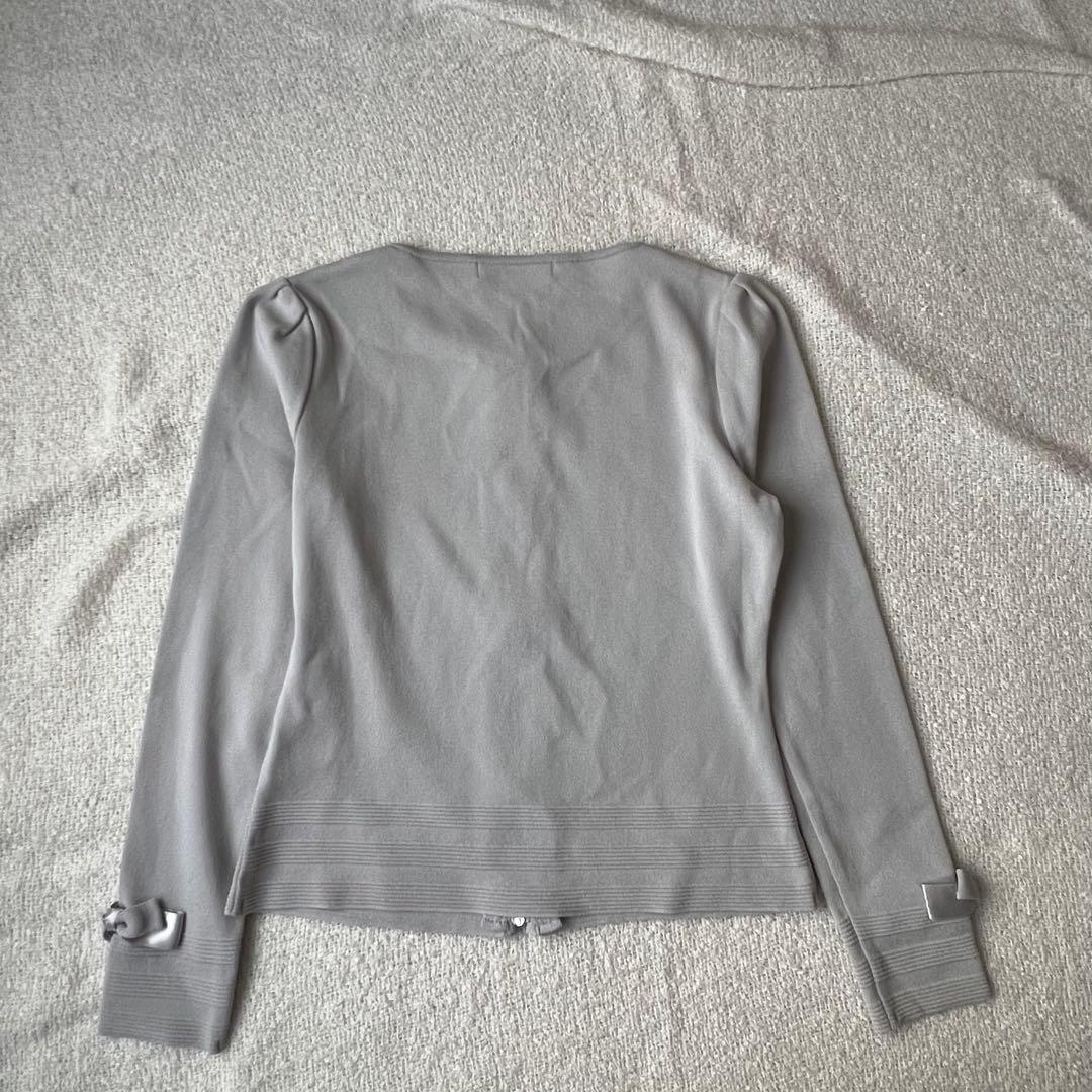 【美品】Rene 袖リボン ジップアップ カーディガン グレー 36