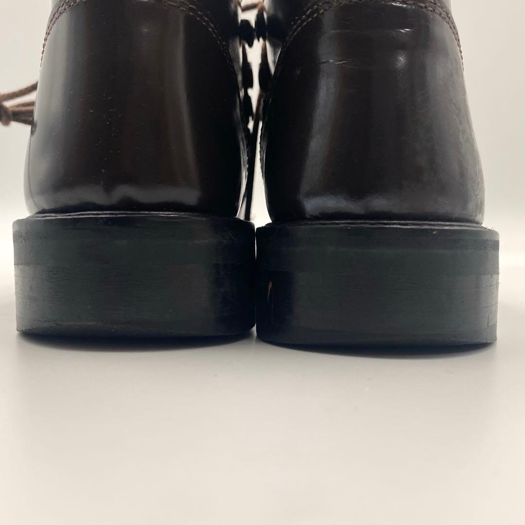 GUCCI グッチ レースアップ ブーツ ブラウン ロゴ入り 23cm