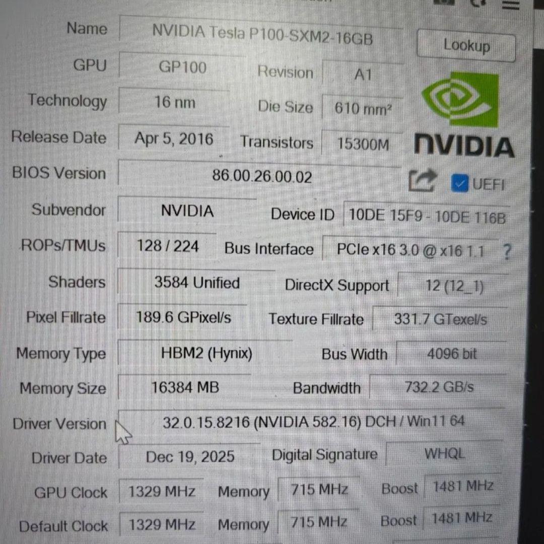 Tesla P100 16GB SXM2版 + SXM2→PCIE変換