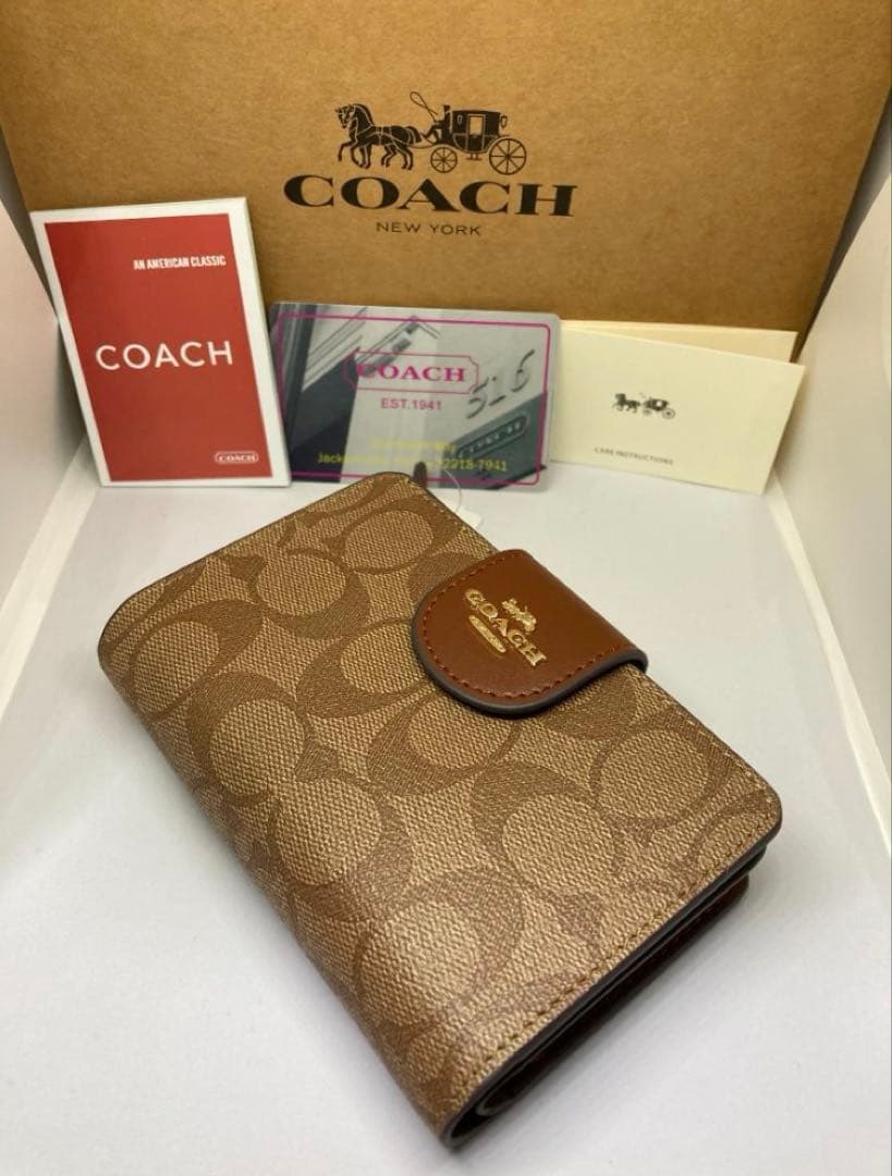 COACH　コーチ　C0082　二つ折り財布　ラグジュアリー　IME74ブラウン