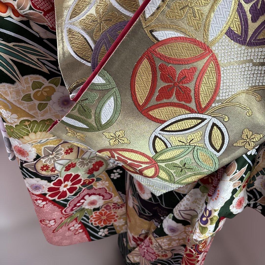 新品　正絹豪華振袖フルセット　王道古典柄　緑　駒刺繍　金彩　成人式に