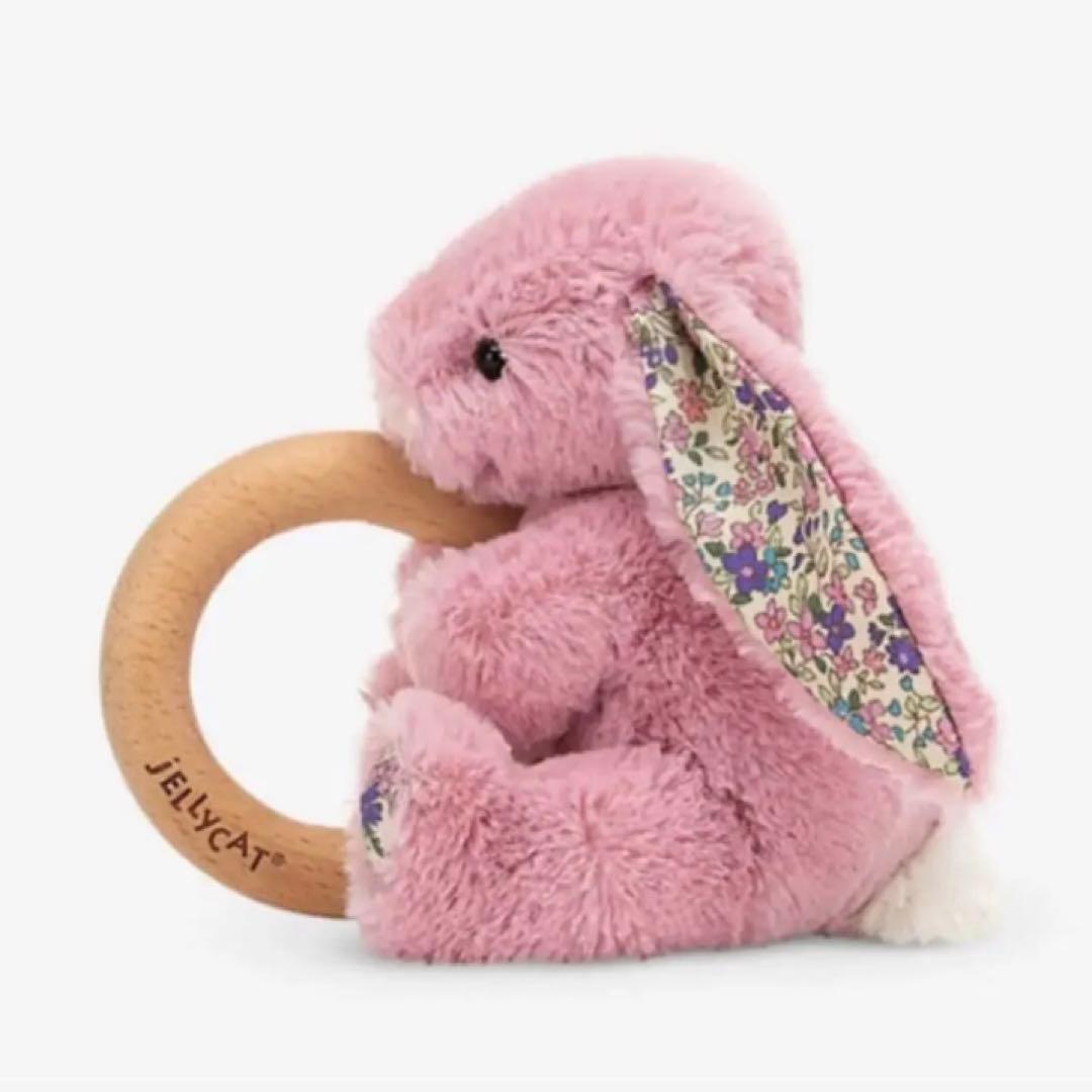 イギリス購入 ※ ジェリーキャット 木製リング付き 花柄 うさぎ がらがら