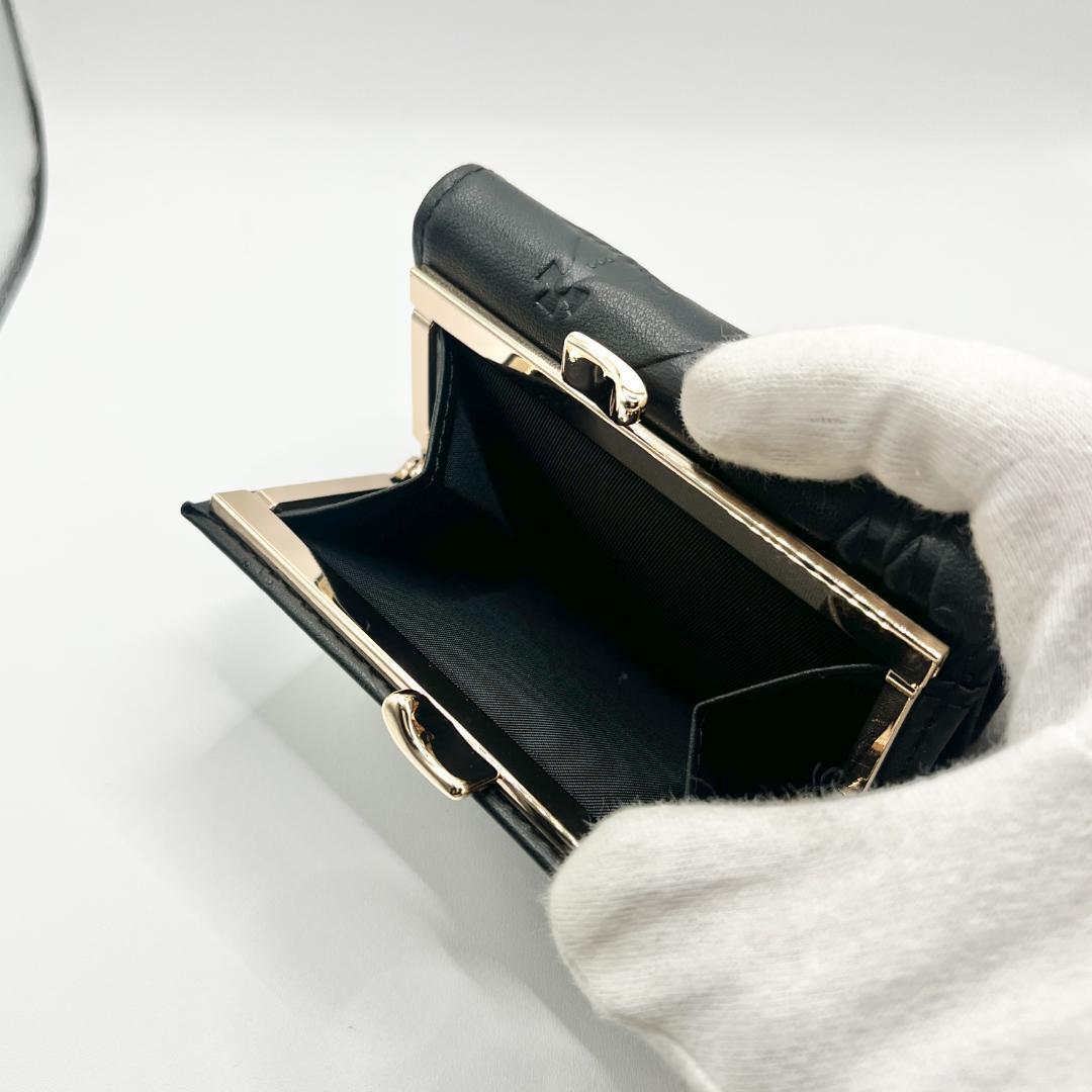 Vivienne Westwood がま口 定番マット 折財布 黒 型押し 金