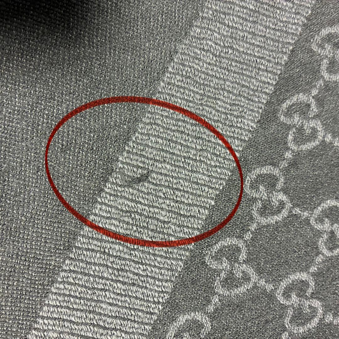 クリーニング済GUCCI GG柄 大判ストール ショール グレー ウールシルク