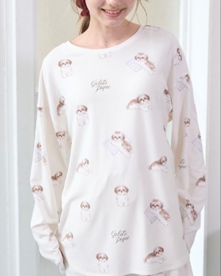 ジェラートピケ シーズー柄ロンT ロングTシャツ ルームウェア 新品 ドッグ犬柄