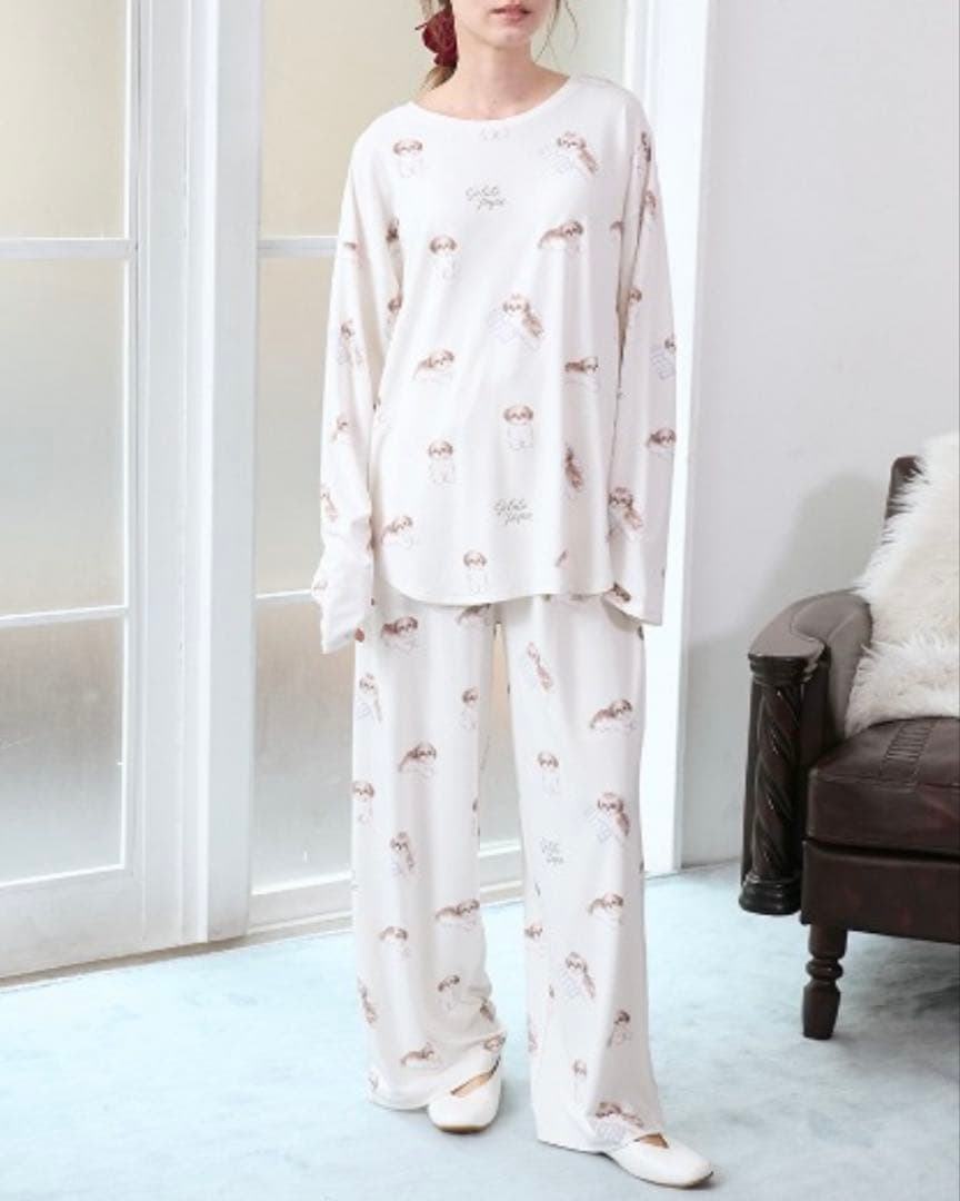 ジェラートピケ シーズー柄ロンT ロングTシャツ ルームウェア 新品 ドッグ犬柄