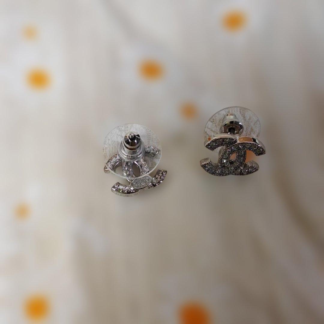 CHANEL ココマーク クリスタル ピアス シルバー 美品