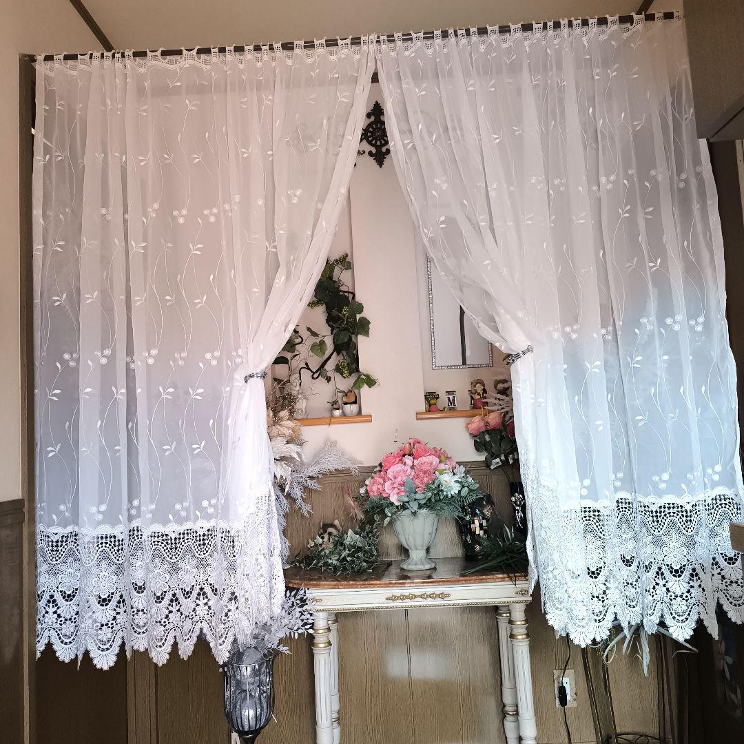 カフェカーテン【ピコ様オーダー品　トルコ刺繍レース豪華トリムレース】ハンドメイド
