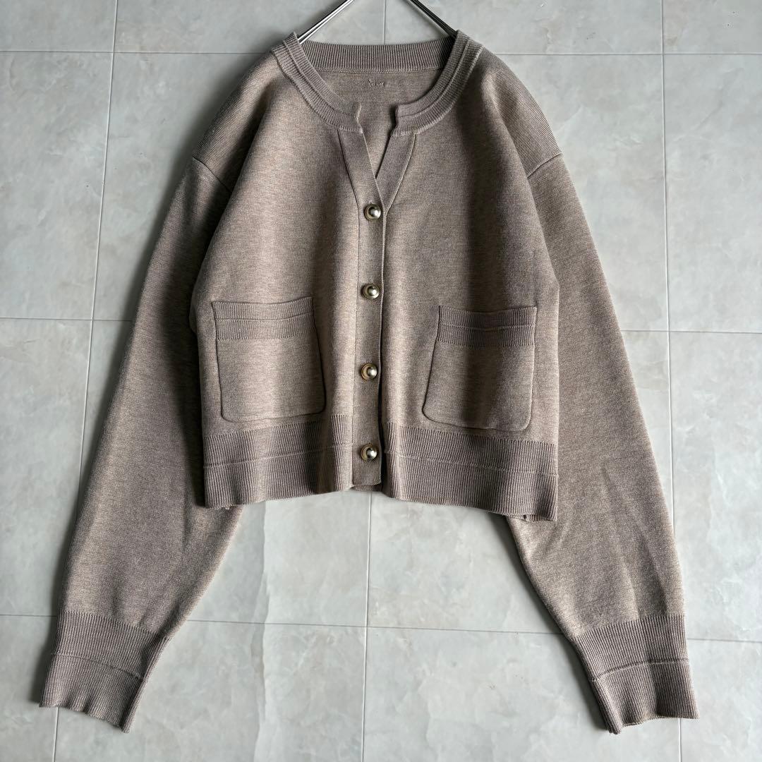 COLLAGEスキッパースウェットライクカーディガン ベージュF シルク混