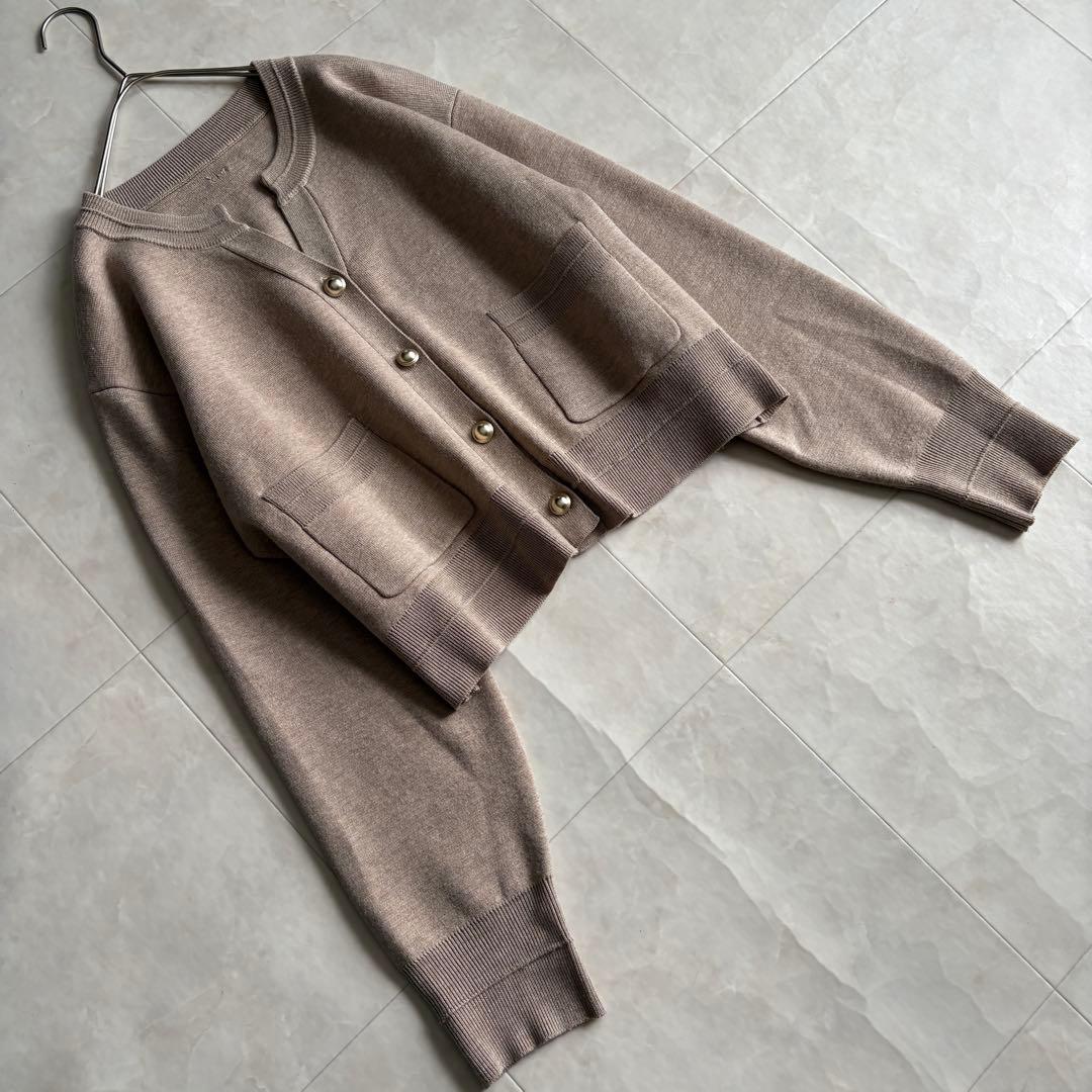 COLLAGEスキッパースウェットライクカーディガン ベージュF シルク混