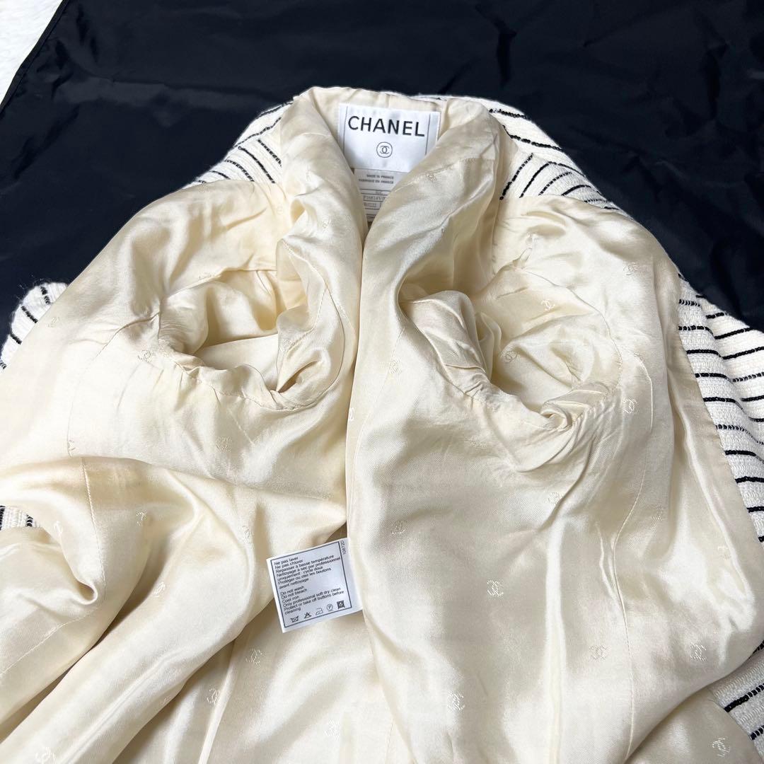 カメリア✨ CHANEL シャネル スパンコールボーダーツイードジャケット 40