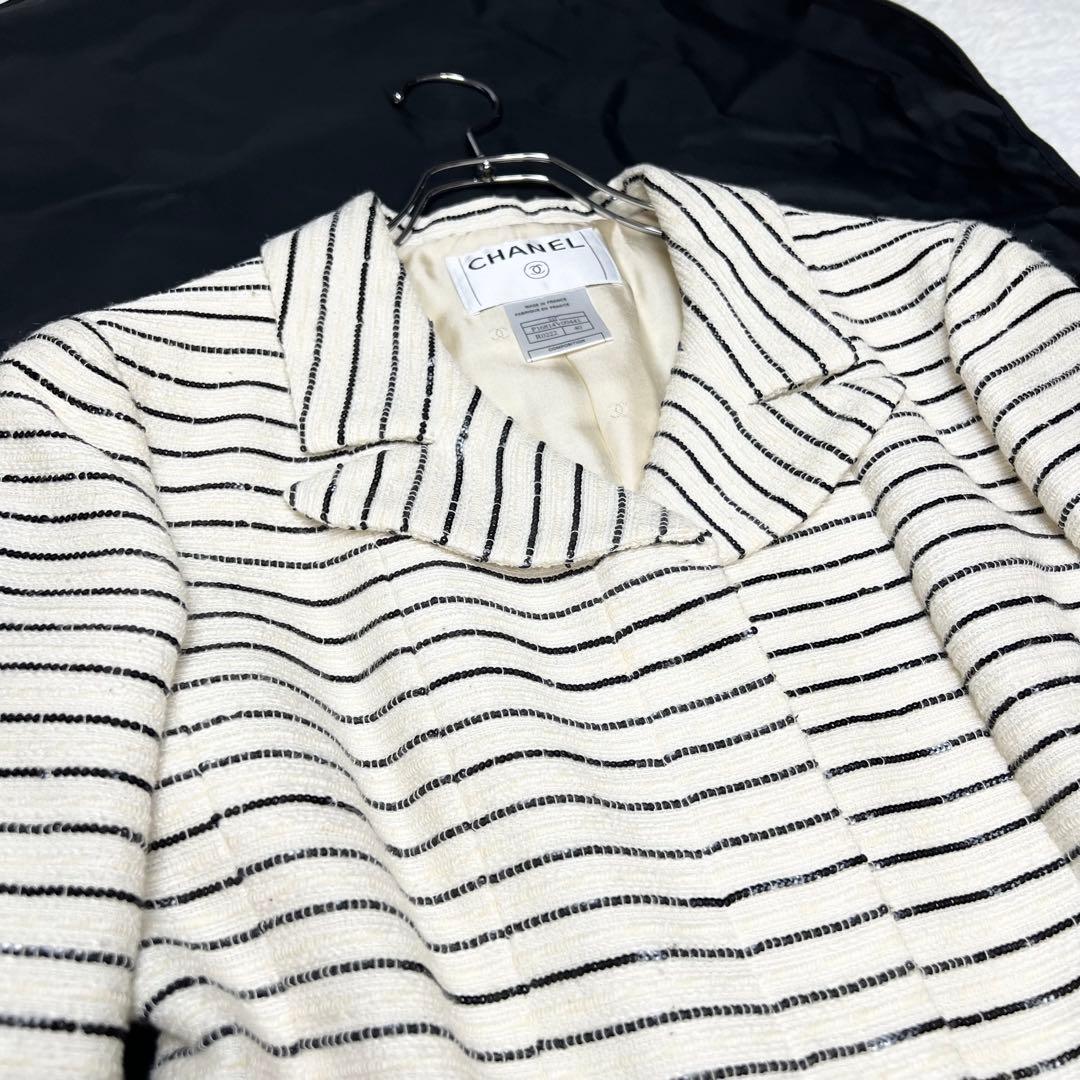 カメリア✨ CHANEL シャネル スパンコールボーダーツイードジャケット 40