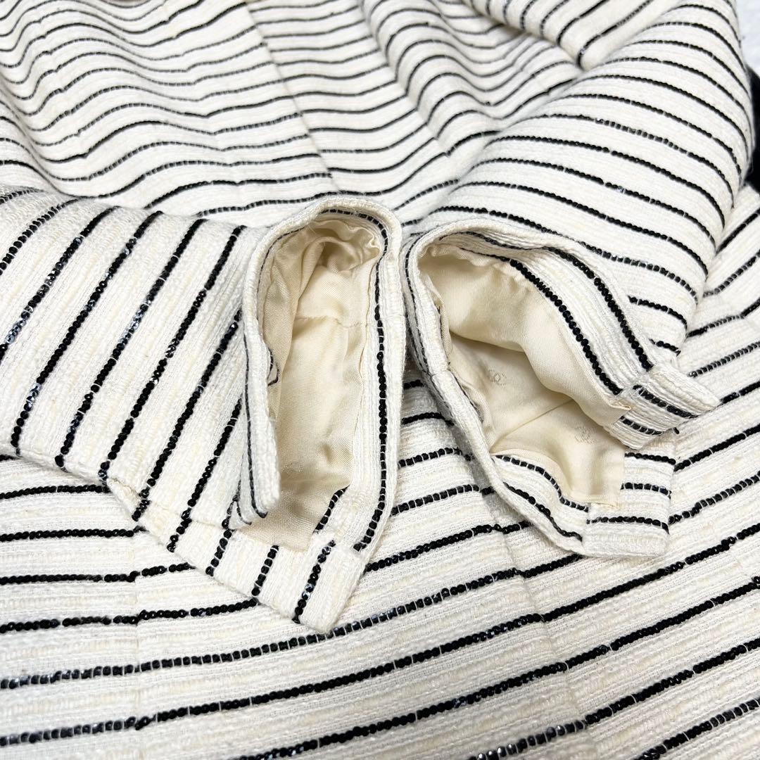 カメリア✨ CHANEL シャネル スパンコールボーダーツイードジャケット 40