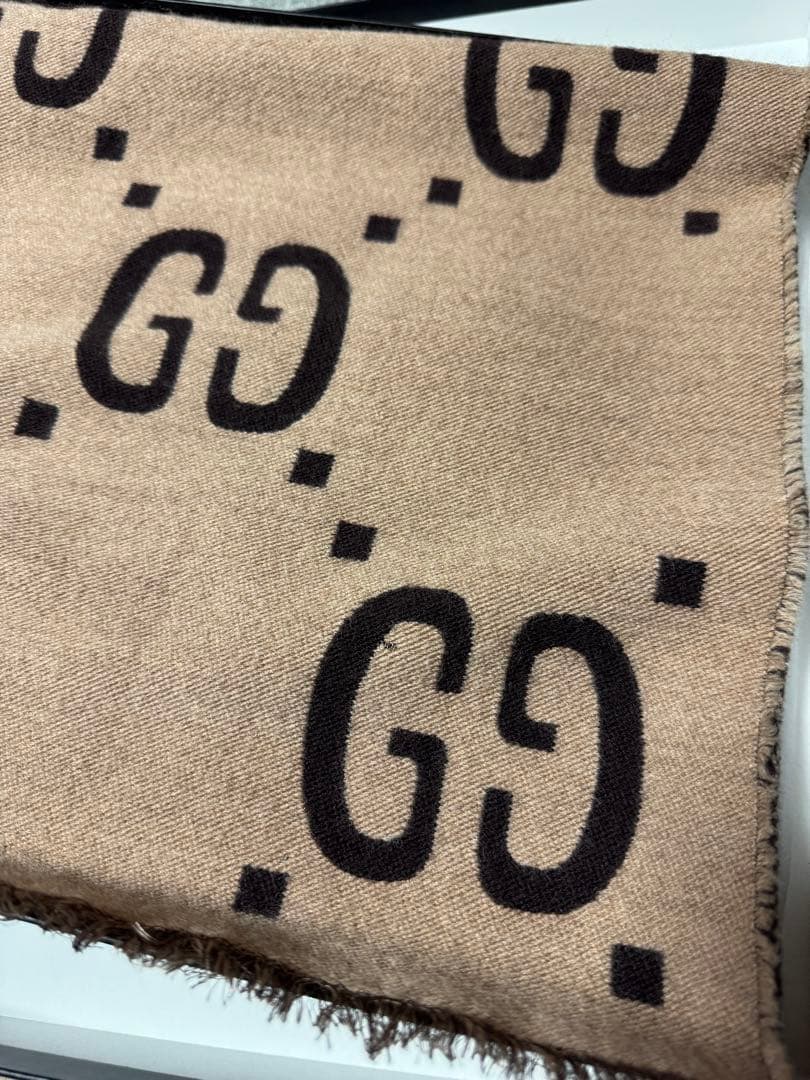 GUCCI マフラー ウール GG スカーフ ジャカード ベージュ