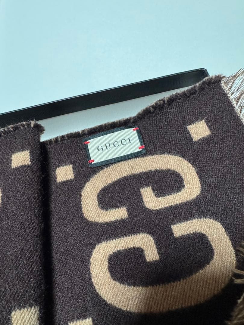 GUCCI マフラー ウール GG スカーフ ジャカード ベージュ