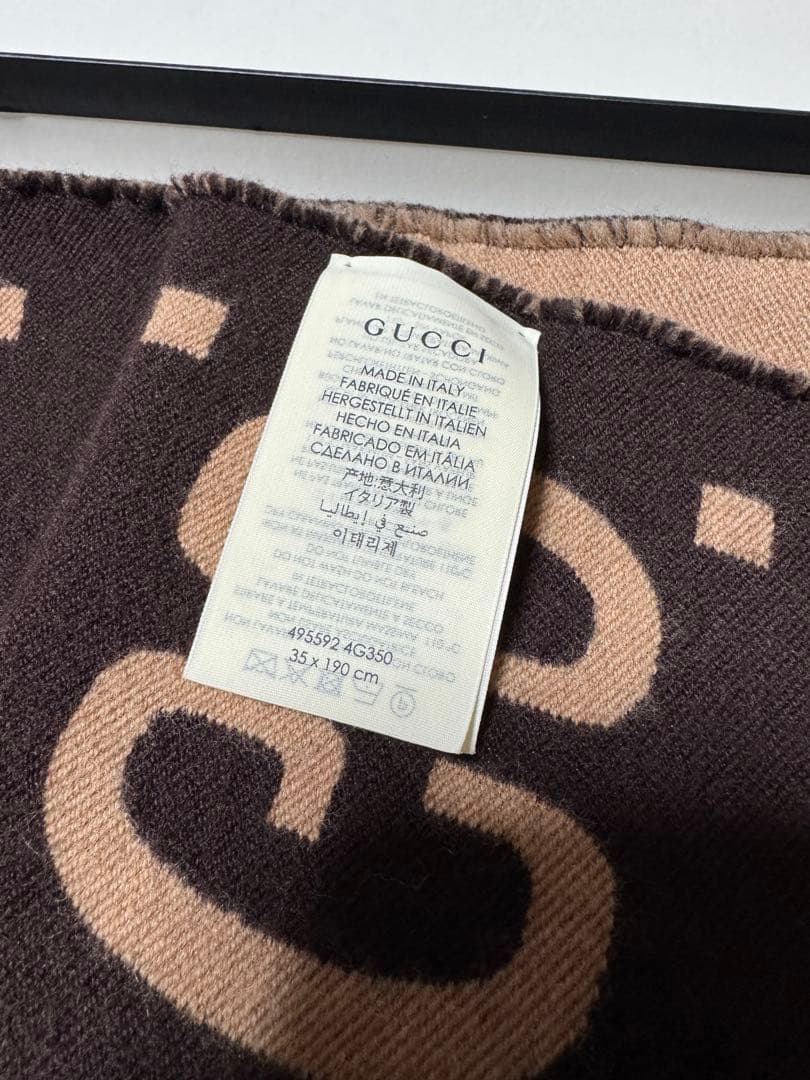 GUCCI マフラー ウール GG スカーフ ジャカード ベージュ