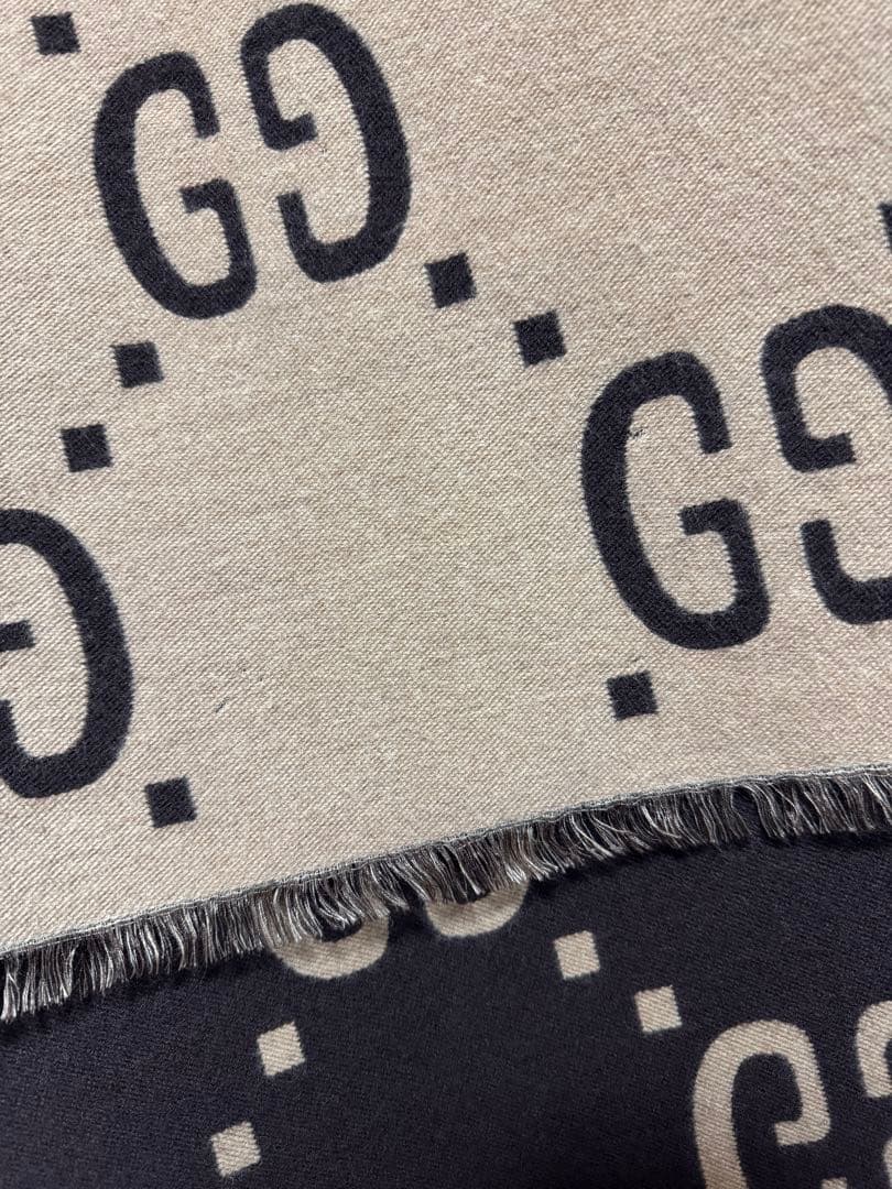 GUCCI マフラー ウール GG スカーフ ジャカード ベージュ