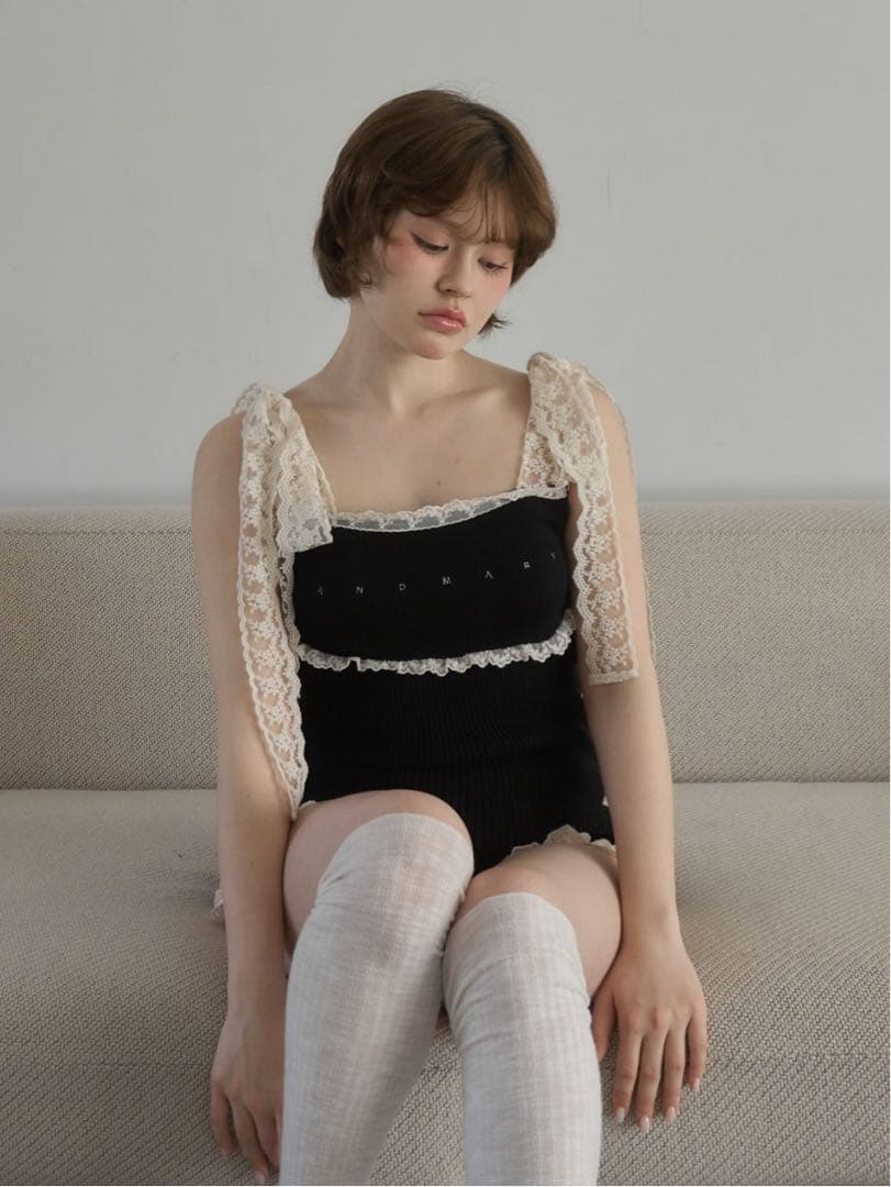 新品未使用　ANDMARY Lil lace knit tops ブラック