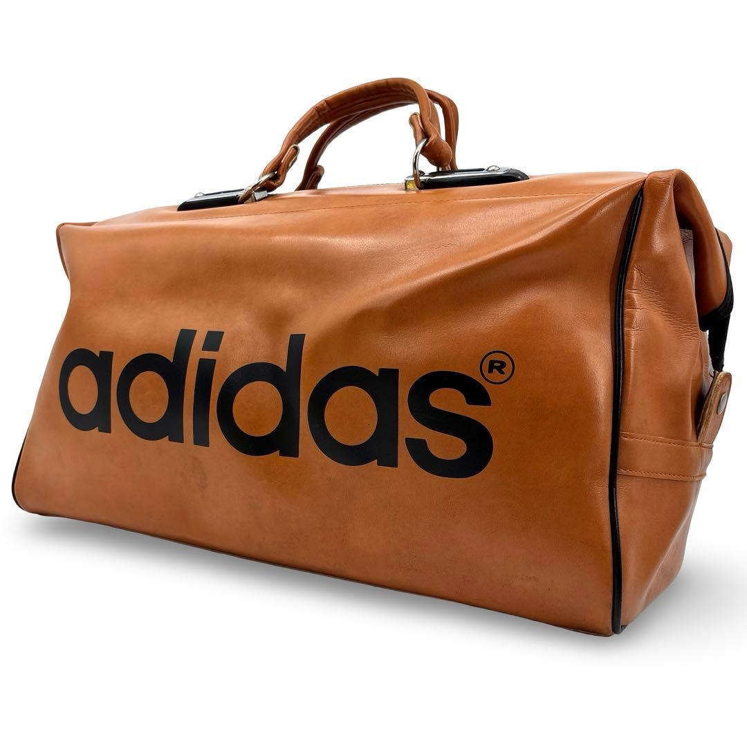 超希少】adidas　アディダス レザー 70s　ボストンバッグ 大容量　ロゴ