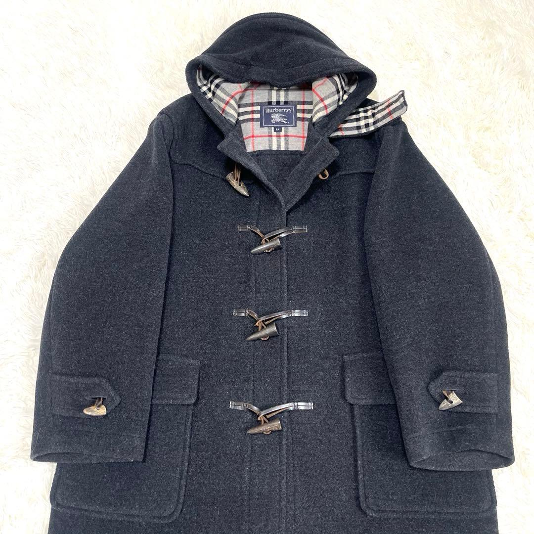 美品 バーバリー　ヘリンボーン ノバチェック　ダッフルコート　グレー　XL