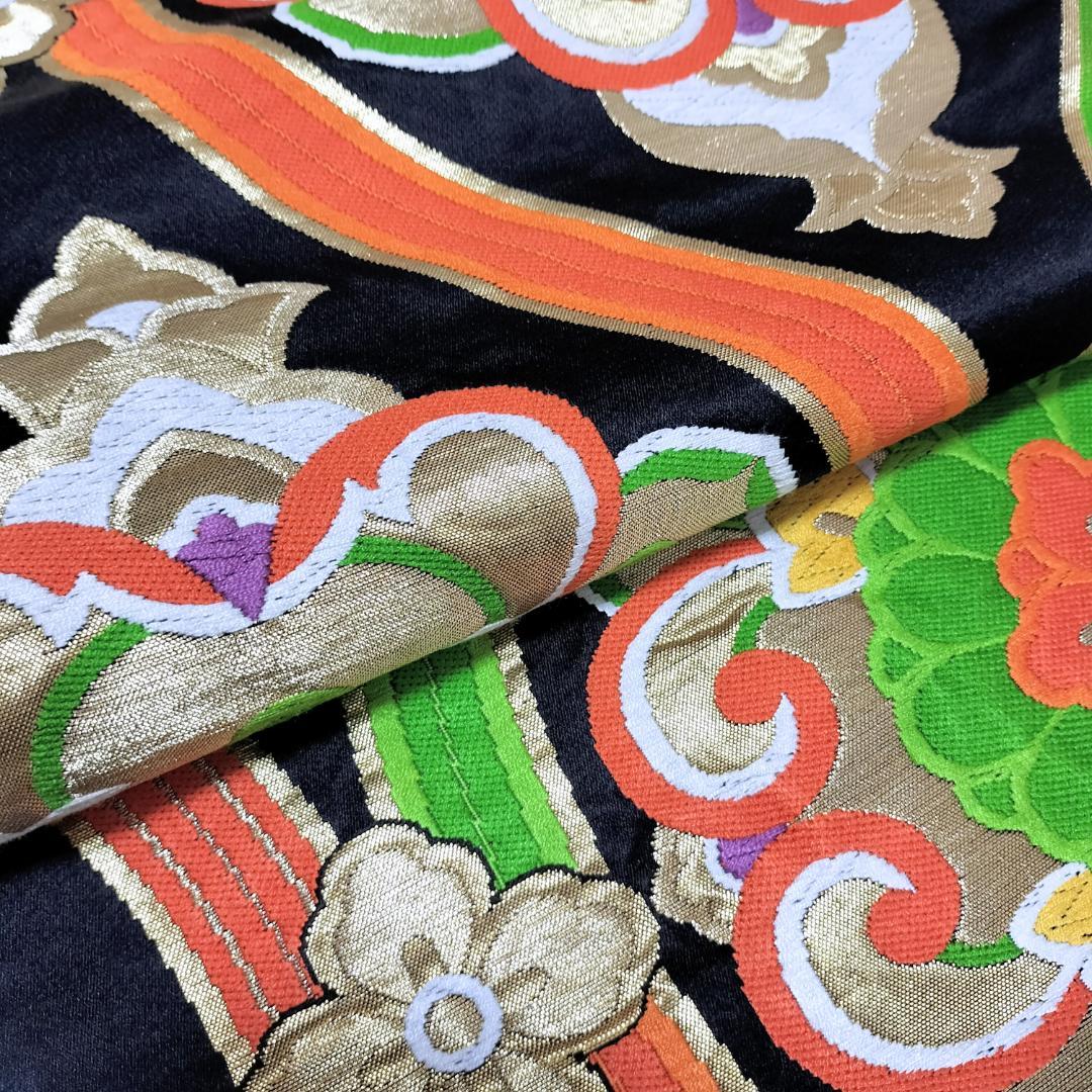 【振袖セット】花取り模様　金駒刺繍　白　オレンジ　6点セット　正絹　アンティーク