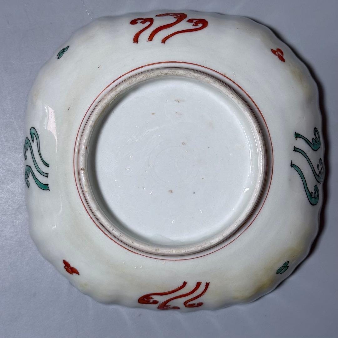 古伊万里　色絵　金蘭手　白鷺文様　梅文様　菊花四角形　膾皿　5個　器を楽しむ