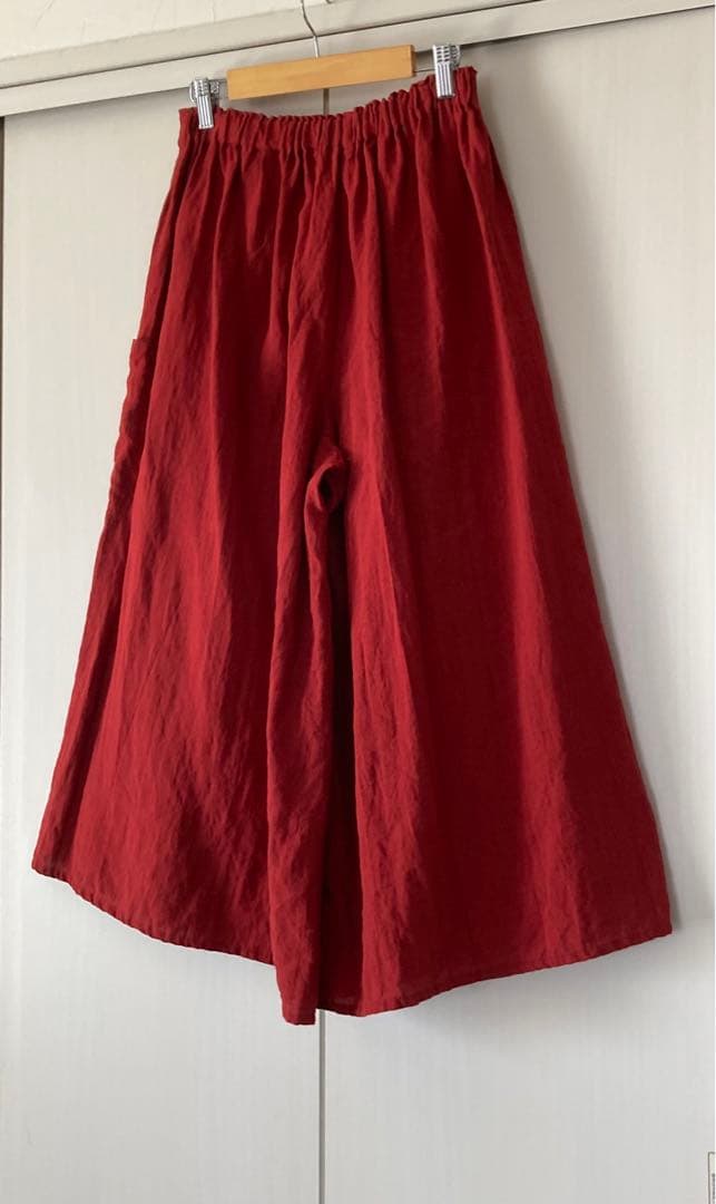 ヤンマ産業　リネンキュロットパンツ　プラス10㎝丈　レッド