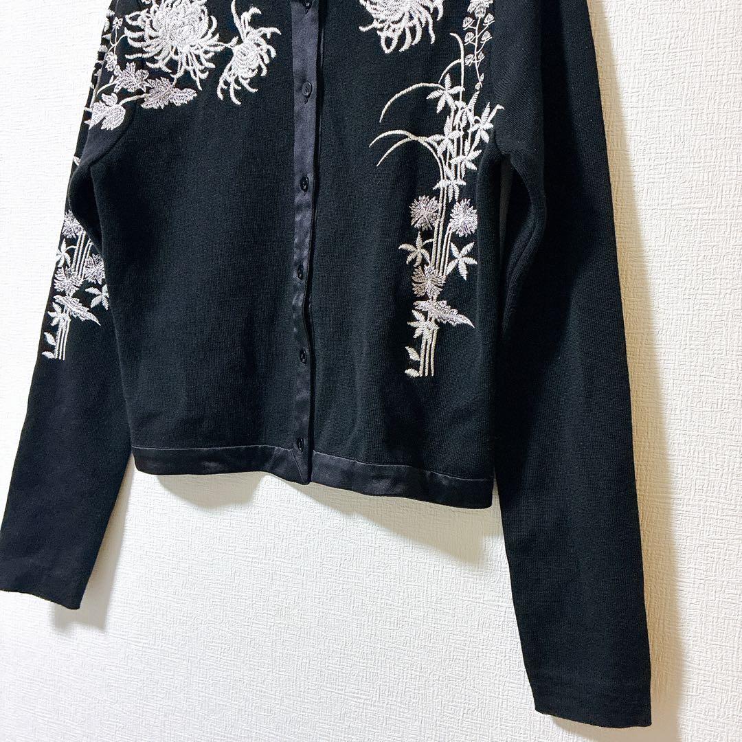Blumarine ブルマリン カーディガン 花 刺繍 ブラック ウール シルク