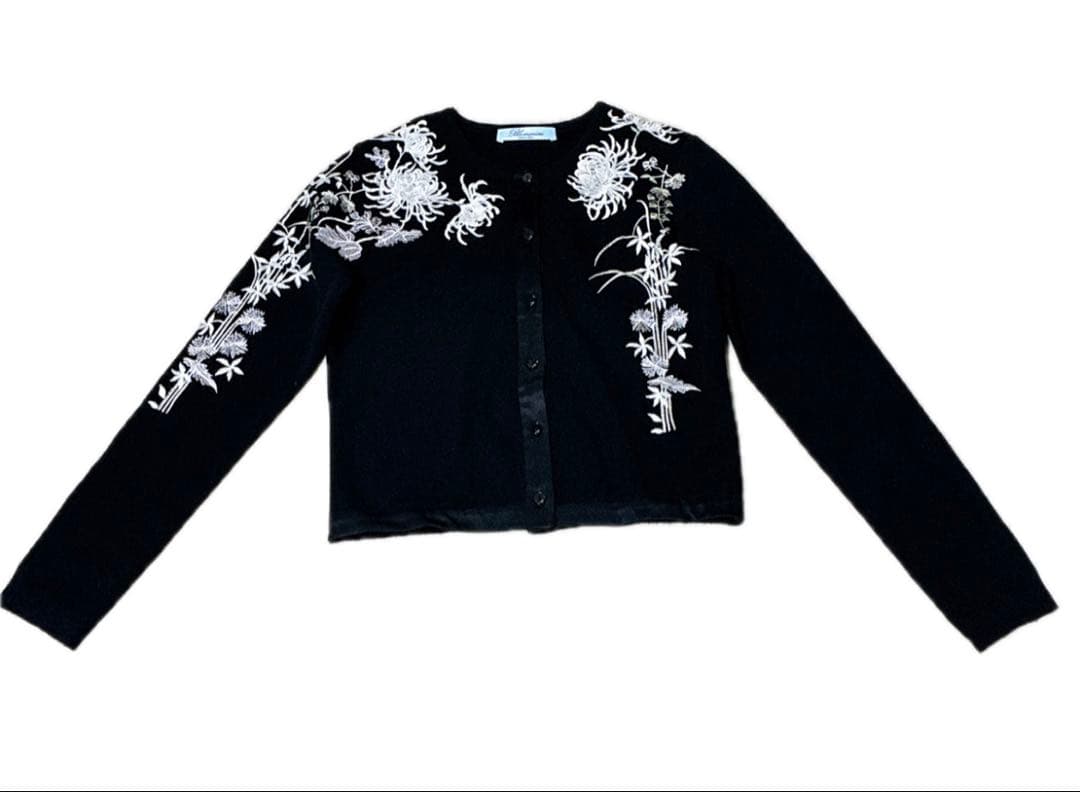 Blumarine ブルマリン カーディガン 花 刺繍 ブラック ウール シルク
