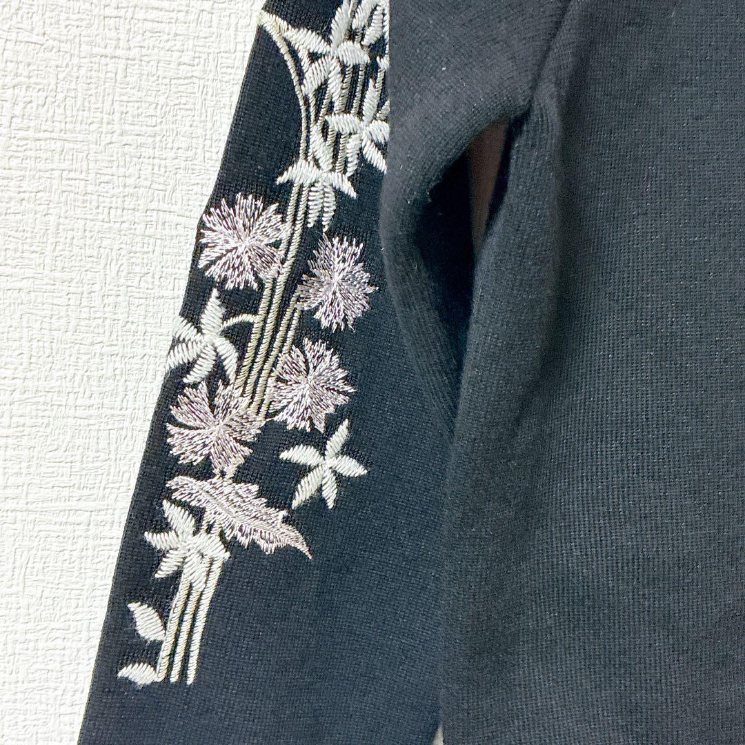 Blumarine ブルマリン カーディガン 花 刺繍 ブラック ウール シルク