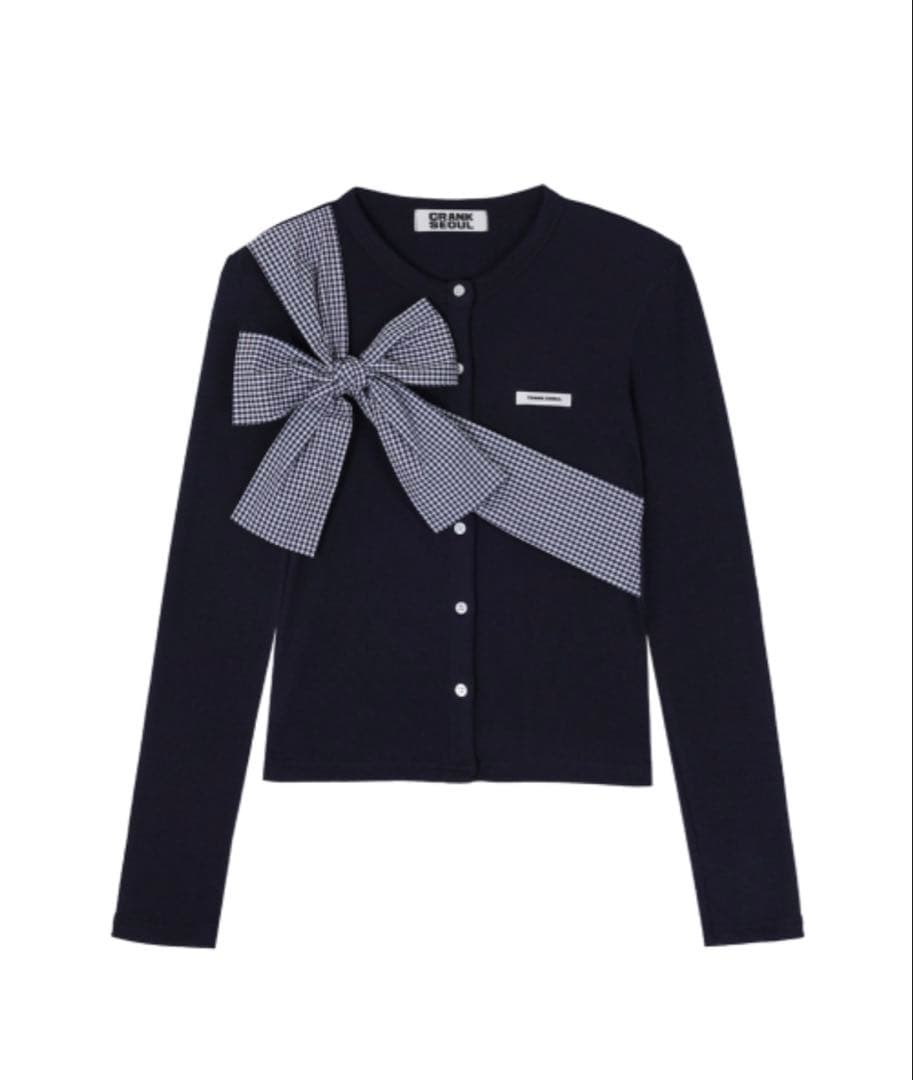 新品 crank Ribbon Tie Knit Cardigan ネイビー