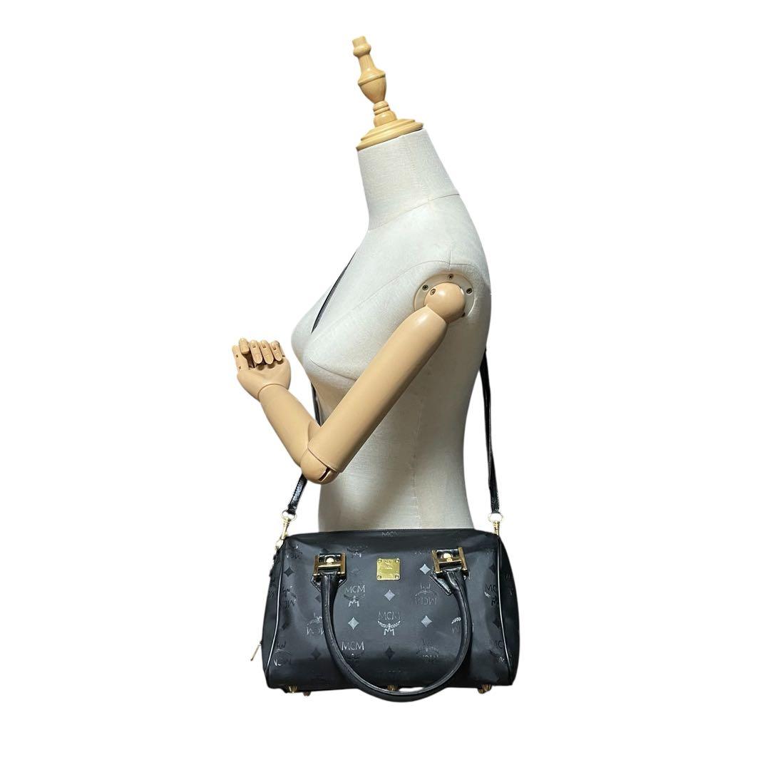 ✨極美品✨MCM エムシーエム PVC×レザー ミニボストンバッグ 斜め掛け 黒