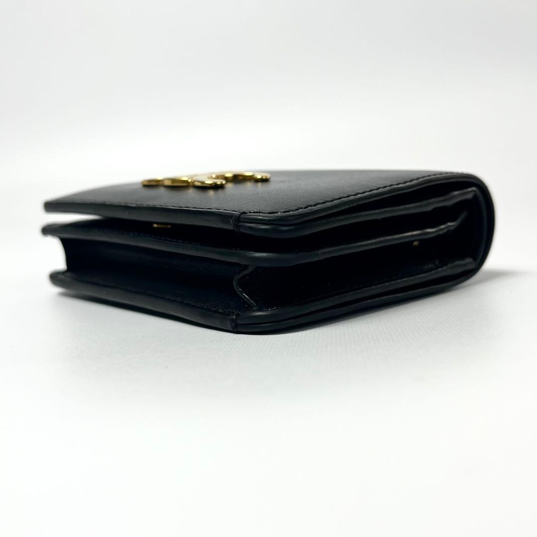 希少 鑑定✨セリーヌ ２つ折り財布 トリオンフ ロゴ金具 レザー ブラック 黒