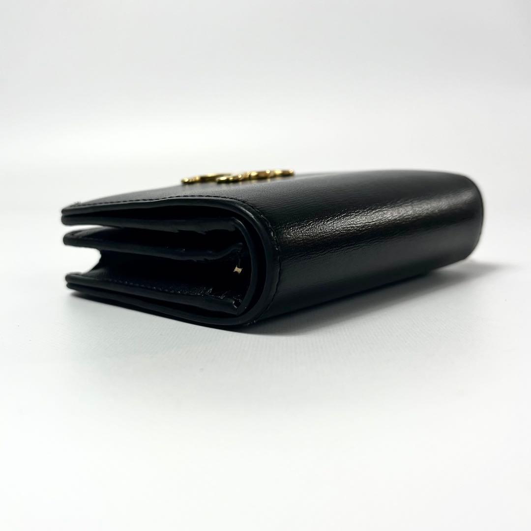 希少 鑑定✨セリーヌ ２つ折り財布 トリオンフ ロゴ金具 レザー ブラック 黒