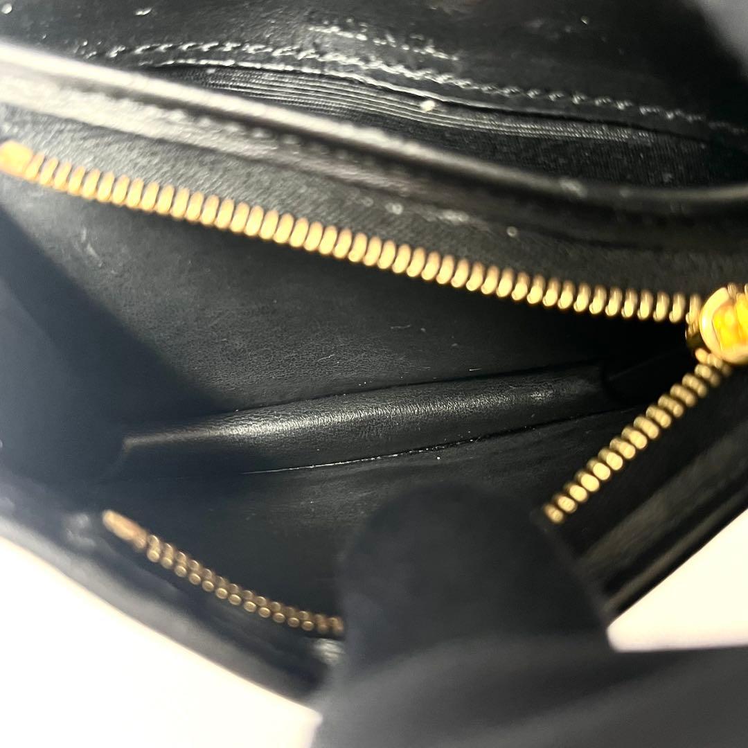 希少 鑑定✨セリーヌ ２つ折り財布 トリオンフ ロゴ金具 レザー ブラック 黒