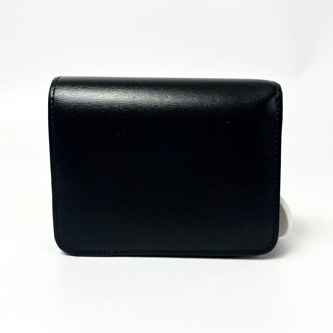 希少 鑑定✨セリーヌ ２つ折り財布 トリオンフ ロゴ金具 レザー ブラック 黒