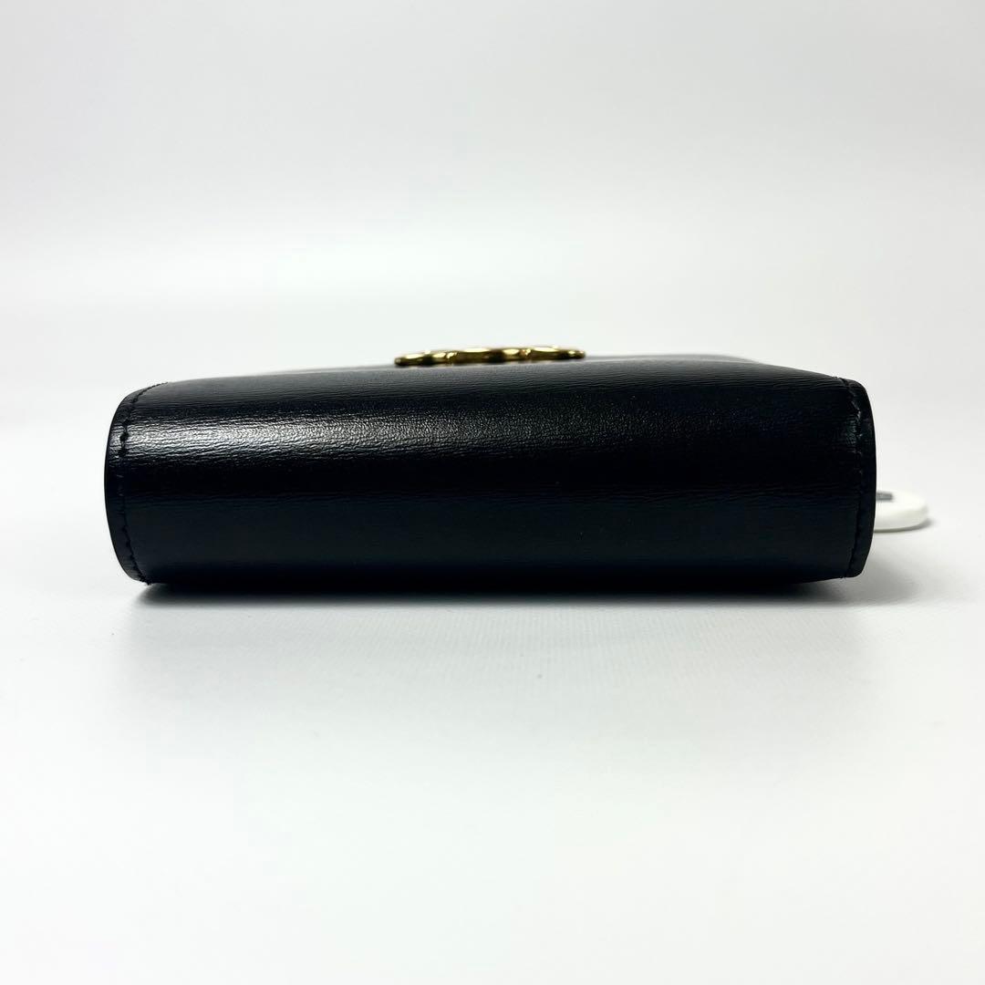 希少 鑑定✨セリーヌ ２つ折り財布 トリオンフ ロゴ金具 レザー ブラック 黒