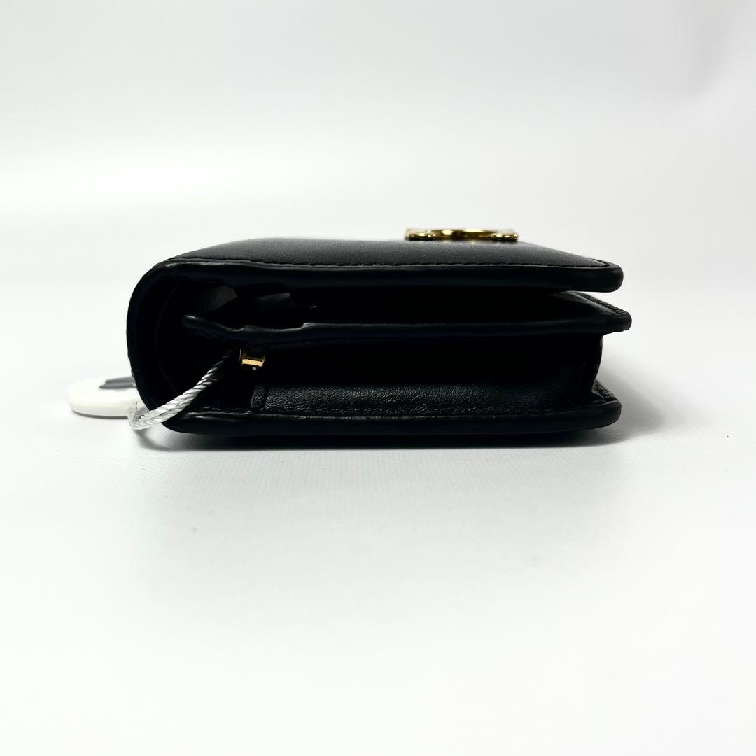 希少 鑑定✨セリーヌ ２つ折り財布 トリオンフ ロゴ金具 レザー ブラック 黒