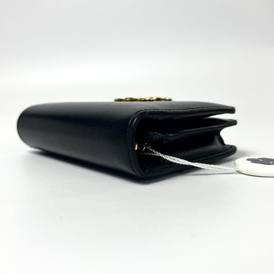 希少 鑑定✨セリーヌ ２つ折り財布 トリオンフ ロゴ金具 レザー ブラック 黒