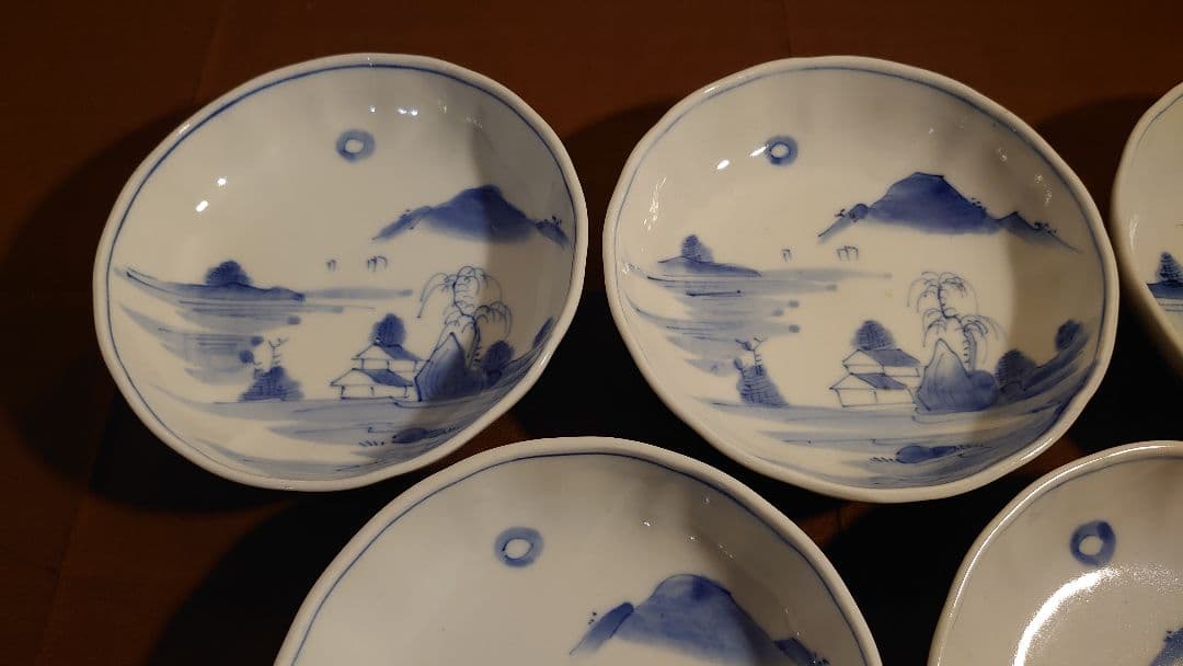 古伊万里　伊万里　染付　山水　なます皿　菓子皿　蔵出し　江戸期　5客