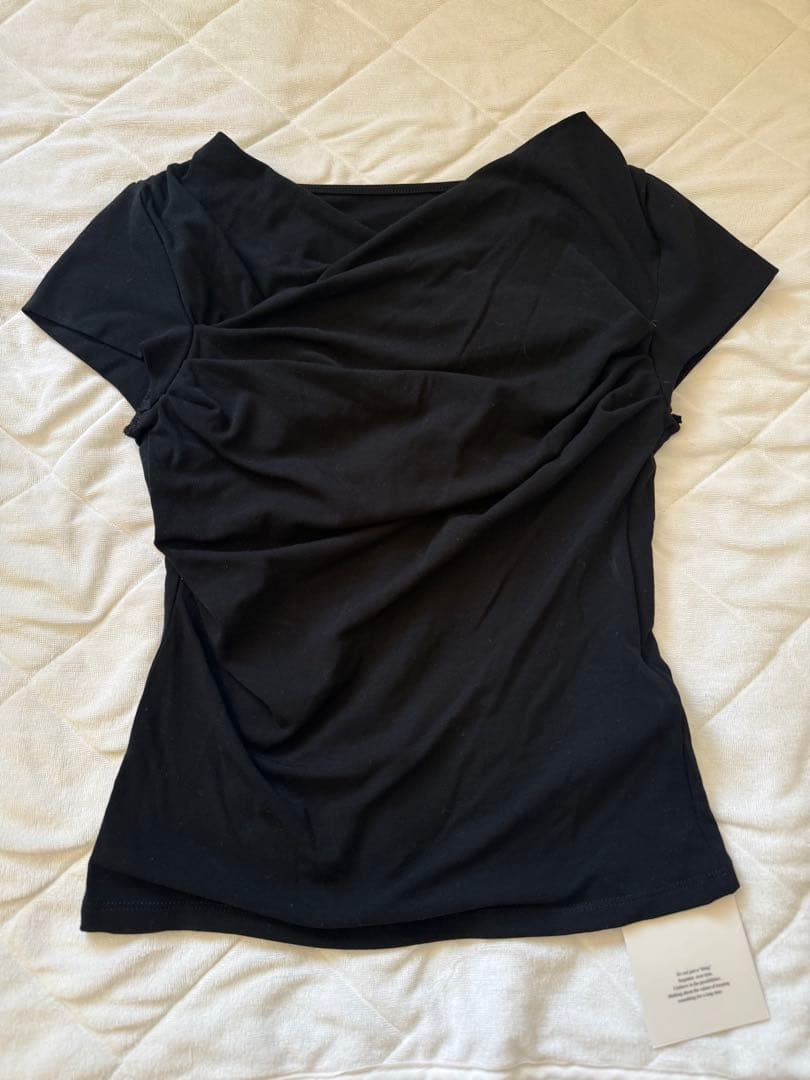 【OHOTORO】2way shirring half top グレー、黒