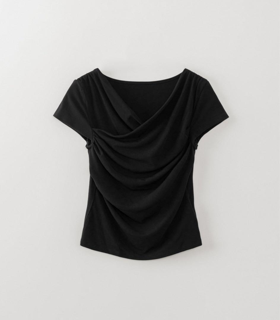【OHOTORO】2way shirring half top グレー、黒