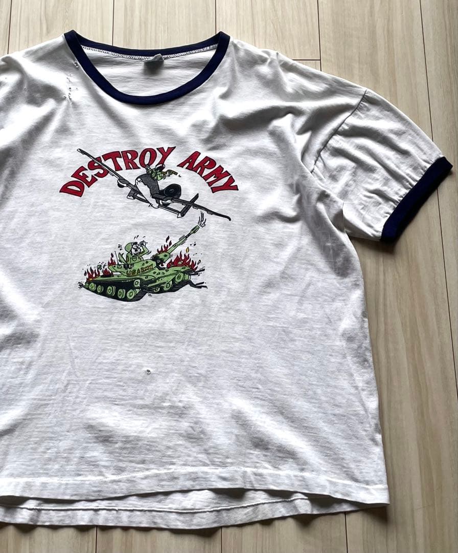 レアなミリタリープリント！XL！70s チャンピオン バータグ リンガーTシャツ