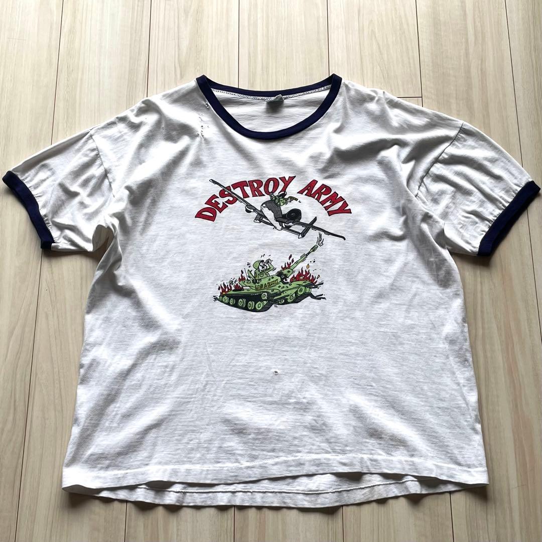 レアなミリタリープリント！XL！70s チャンピオン バータグ リンガーTシャツ