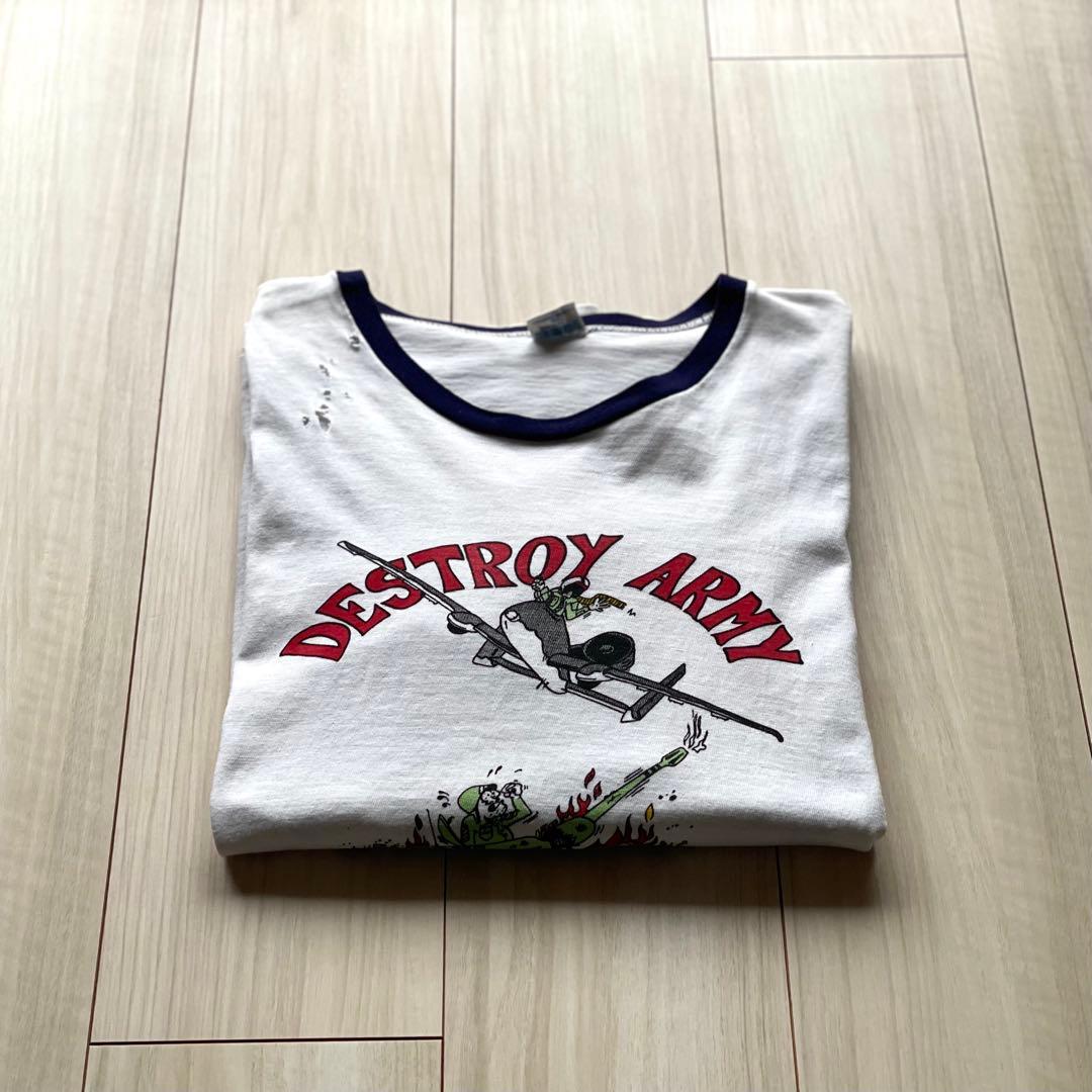 レアなミリタリープリント！XL！70s チャンピオン バータグ リンガーTシャツ
