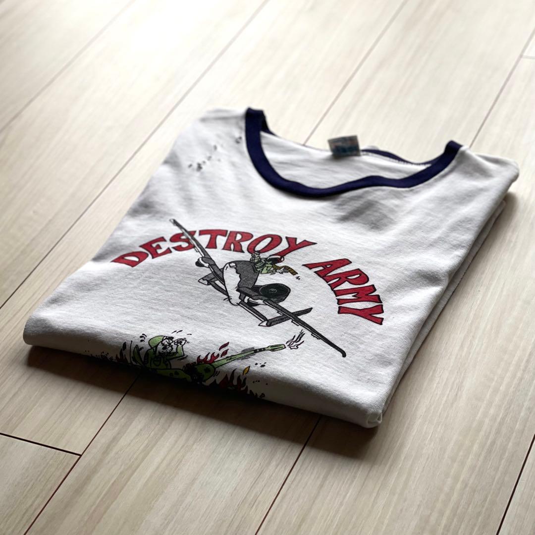 レアなミリタリープリント！XL！70s チャンピオン バータグ リンガーTシャツ