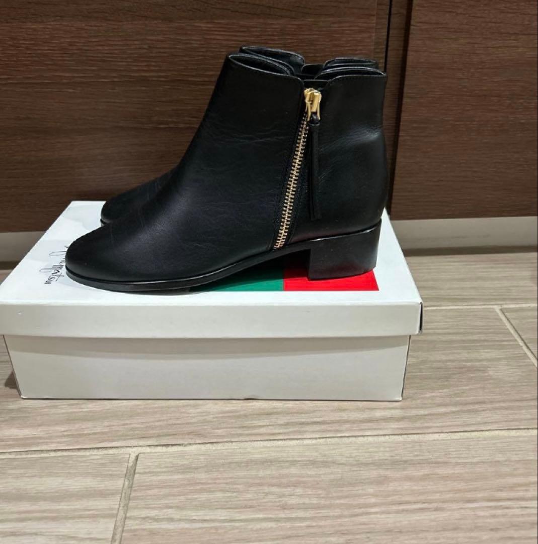 銀座かねまつ　ショートブーツ　ブラック　レザー　AQUA BELL 21.5㎝